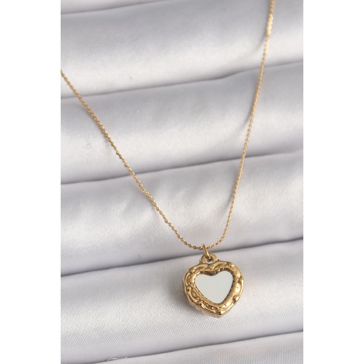 316L Çelik Gold Renk Zincir Aynalı Kalp Model Kadın Kolye - TJ-BKO9784