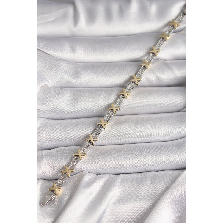 Pirinç Gümüş Renk Zirkon Taşlı Gold Xoxo Model VIP Seri Kadın Bileklik - TJ-BB6717