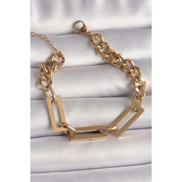 316L Çelik Gold Renk 2'Li Zincir Model Kadın Bileklik - TJ-BB6731