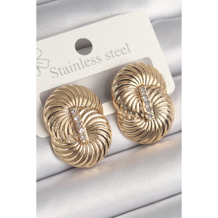 Pirinç Gold Renk Zirkon Taşlı Sarmal Model Kadın Küpe - TJ-BKP10241