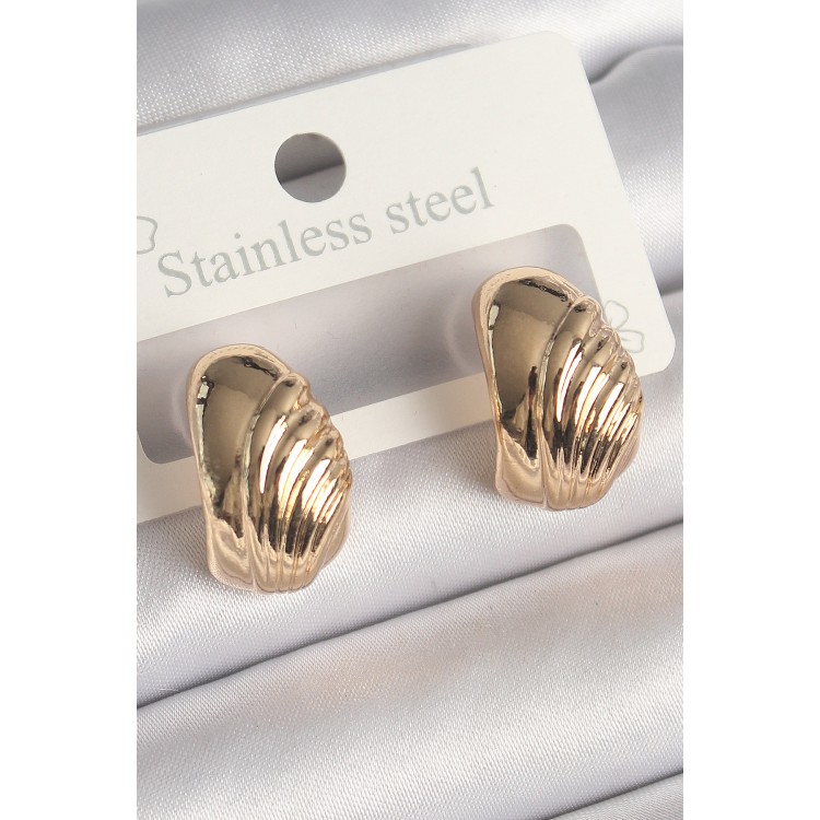 Pirinç Gold Renk İşleme Detaylı Yarım Halka Model Kadın Küpe - TJ-BKP10245