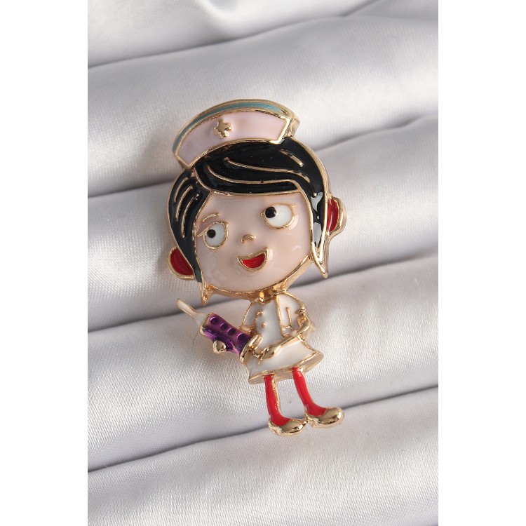 Pirinç Gold Renk Renkli Hemşire Model Kadın Broş - TJ-BR412