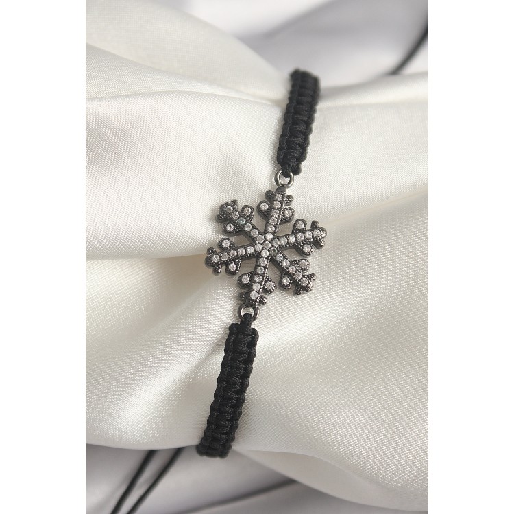 Pirinç Füme Renk Zirkon Taşlı Kar Tanesi Figür Makrome Asansörlü Model Kadın Bileklik - TJ-BB6791