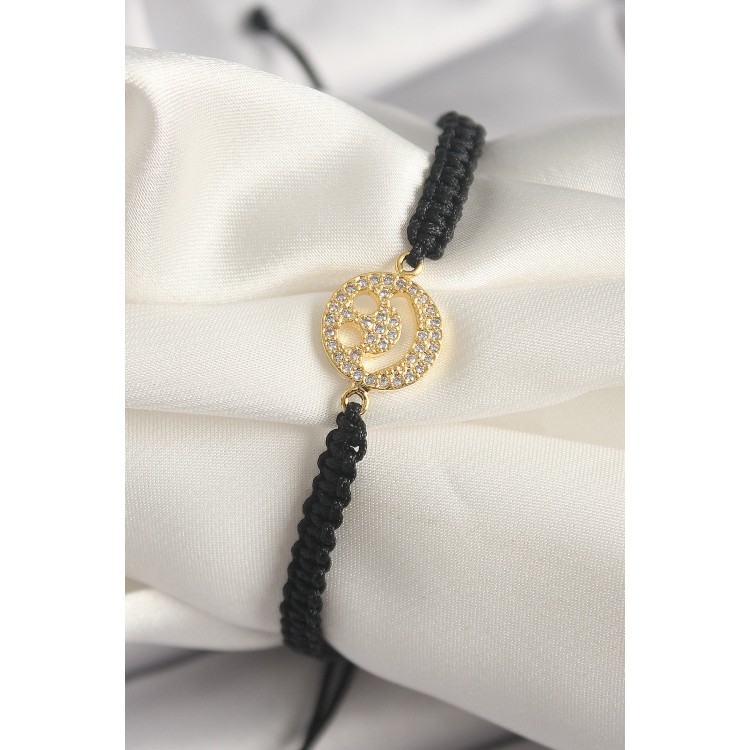 Pirinç Gold Renk Zirkon Taşlı Taç Figür Asansörlü Makrome Model Kadın Bileklik - TJ-BB6797