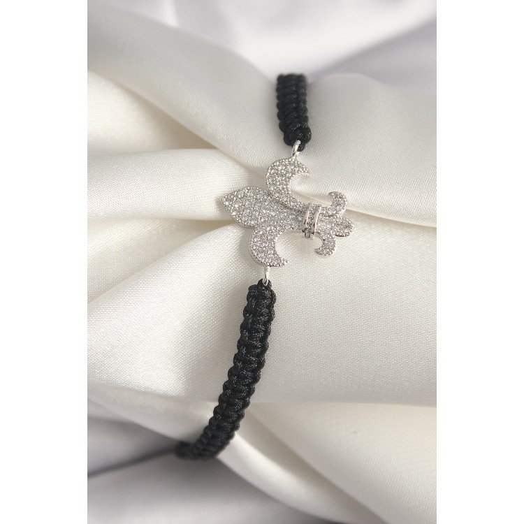 Pirinç Gümüş Renk Zirkon Taşlı Zambak Figür Asanrsörlü Makrome Model Kadın Bileklik - TJ-BB6799