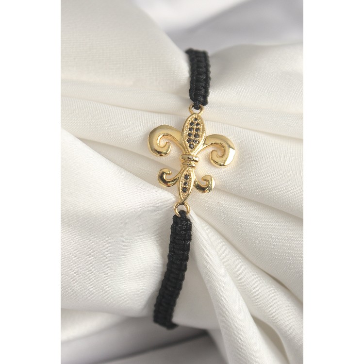 Pirinç Gold Renk Zirkon Taş İşlemeli Zambak Figür Asansörlü Makrome Model Kadın Bileklik - TJ-BB6804