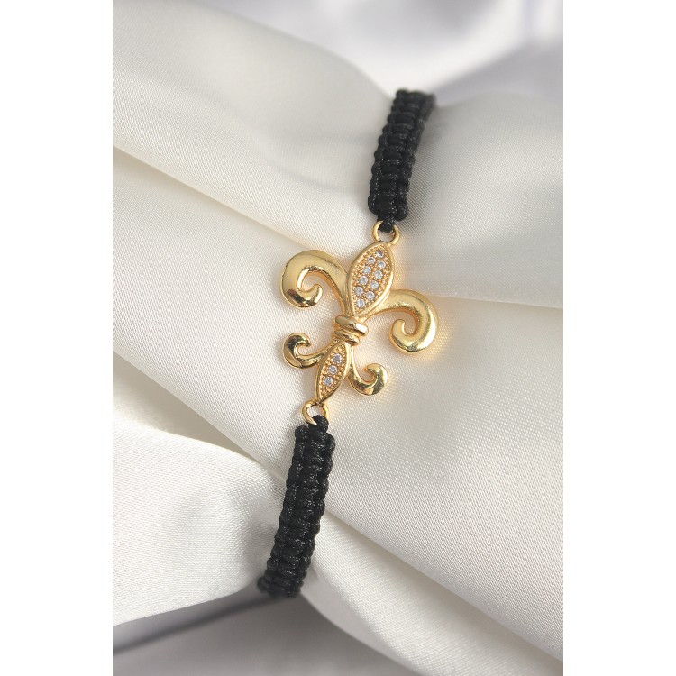 Pirinç Gold Renk Zirkon Taşlı Zambak Figür Asansörlü Makrome Model Kadın Bileklik - TJ-BB6807