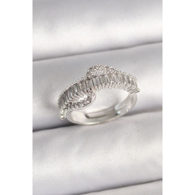 Pirinç Gümüş Renk Su Yolu Zirkon Taşlı Ayarlanabilir Model Kadın Yüzük - TJ-BYK3690