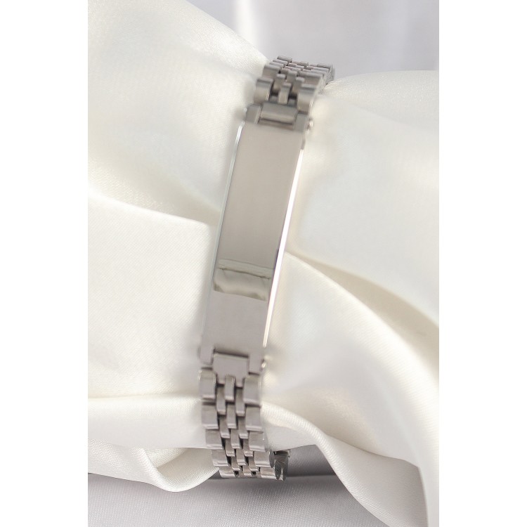 316L Çelik Gümüş Renk Zincir Künye Model Erkek Bileklik - TJ-EB3718