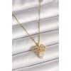 316L Çelik Gold Renk Zincir Zirkon Taşlı Kurdele Model Kadın Kolye - TJ-BKO9960