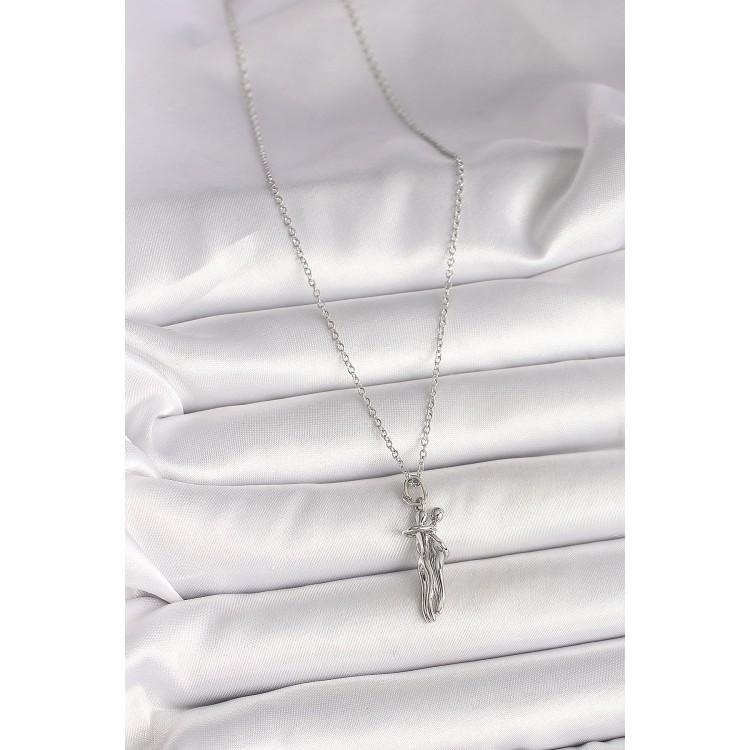 316L Çelik Gümüş Renk Zincir Sarılma Model Kadın Kolye - TJ-BKO9977