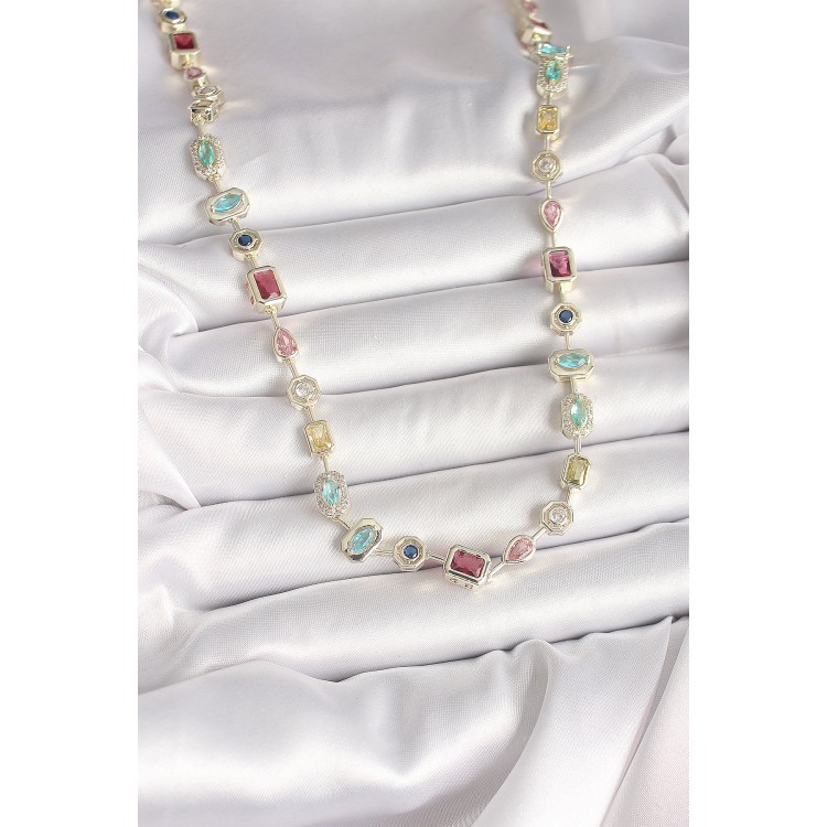 Pirinç Gold Renk Zirkon Taşlı VIP Seri Kadın Kolye - TJ-BKO10005