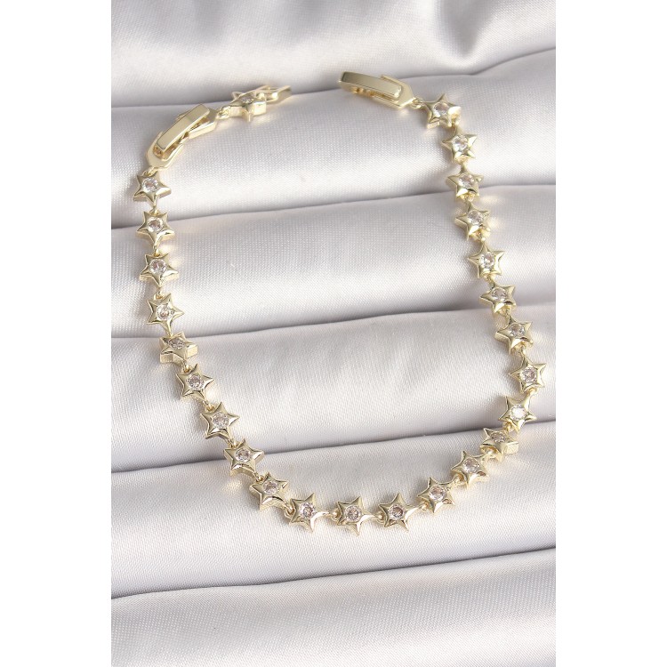 Pirinç Gold Renk Zirkon Taşlı Yıldız Model VIP Seri Kadın Bileklik - TJ-BB6880