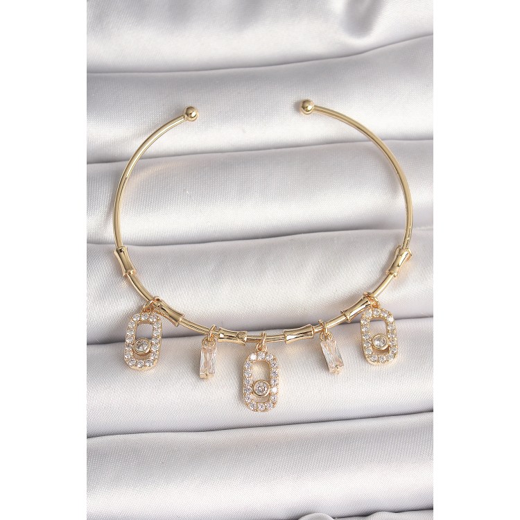 Pirinç Gold Renk Sallantı Zirkon Taşlı Messika Figür Charm Kadın Bileklik - TJ-BB6893