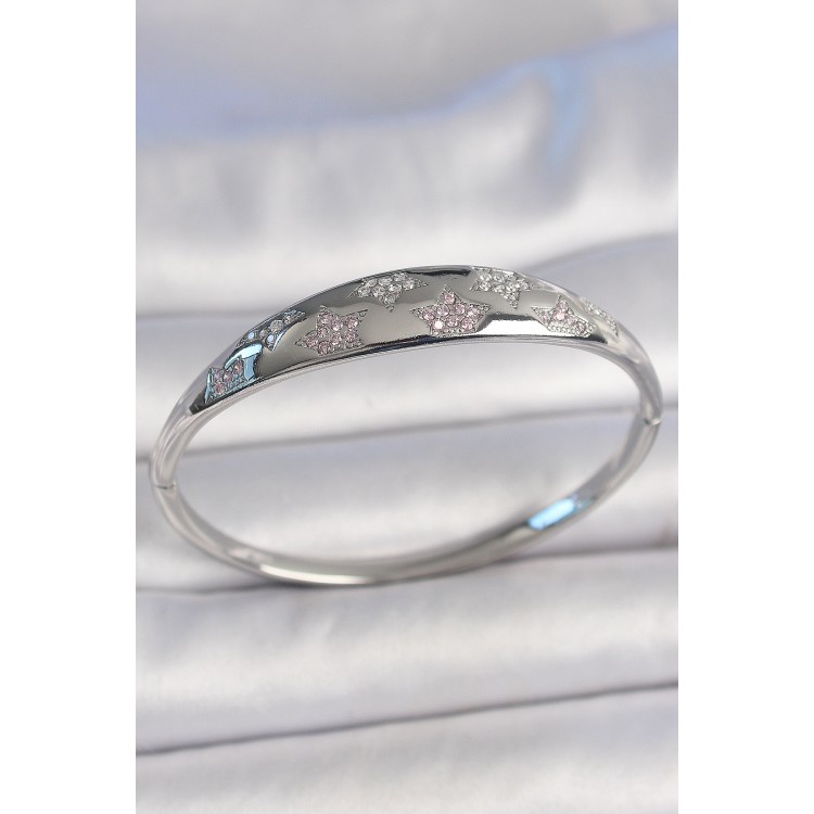 Pirinç Gümüş Renk Zirkon Taşlı Yıldız İşlemeli Kadın Kelepçe - TJ-BB6919