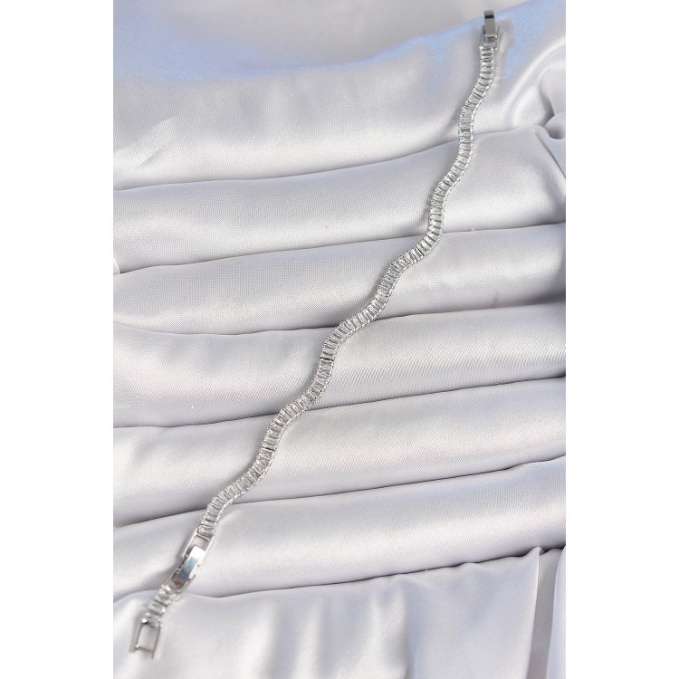 Pirinç Gümüş Renk Su Yolu Zirkon Taşlı Model Kadın Bileklik - TJ-BB6925