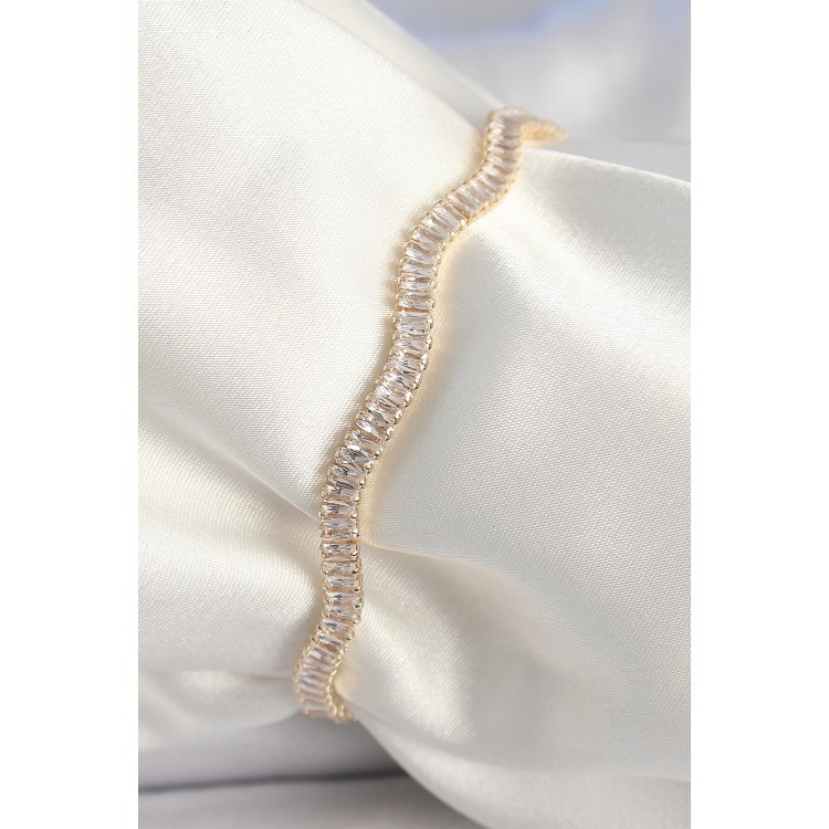 Pirinç Gold Renk Su Yolu Zirkon Taşlı Model Kadın Bileklik - TJ-BB6926