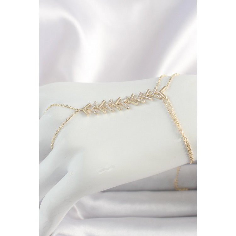 Pirinç Gold Renk Zirkon Taşlı V Model Kadın Şahmeran - TJ-SN631