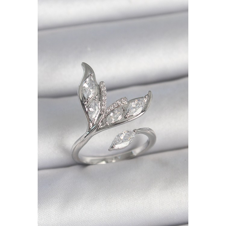 Pirinç Gümüş Renk Zirkon Taşlı Balık Kuyruğu Model Ayarlanabilir Kadın Yüzük - TJ-BYK3744