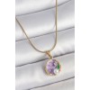 316L Çelik Gold Renk Zincir Mor Çiçek İşlemeli Zirkon Taş İnci Detaylı Minimal Portre Model Kadın Kolye - TJ-BKO10134