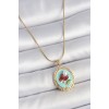 316L Çelik Gold Renk Zincir Turkuaz Mineli İncili Çiçek İşlemeli Portre Model Kadın Kolye - TJ-BKO10157