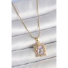 316L Çelik Gold Renk Zincir Mor Mineli Çiçek İşlemeli Zirkon Taşlı Kelebek Detay Portre Model Kadın Kolye - TJ-BKO10190