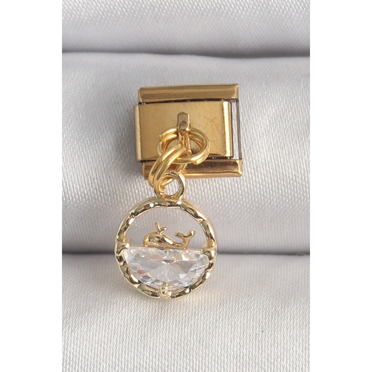 316L Çelik Gold Renk Sallantı Zirkon Taşlı Balina Model Nomination Charm - TJ-BC1339