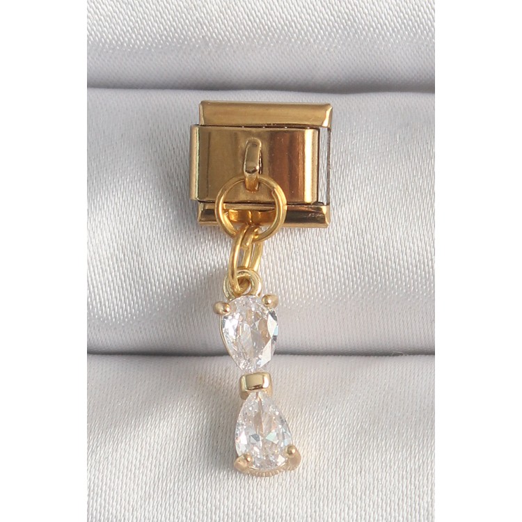 316L Çelik Gold Renk Sallantı Zirkon Taşlı Kurdele Model Nomination Charm - TJ-BC1351