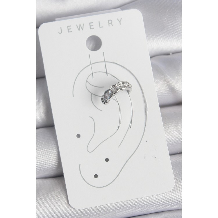 Pirinç Gümüş Renk Zirkon Taşlı Kıkırdak Model Kadın Küpe - TJ-BKP10550