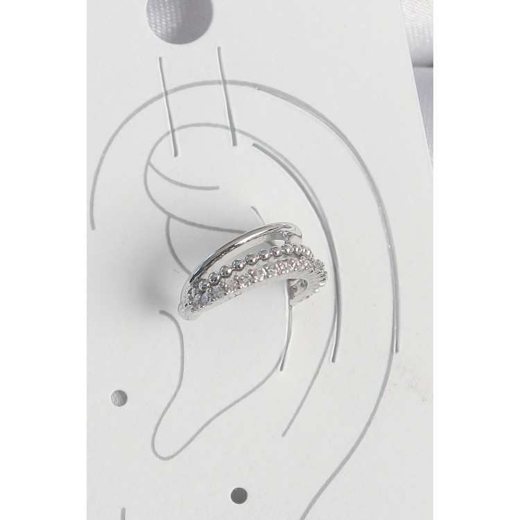 Pirinç Gümüş Renk Zirkon Taşlı 3'Lü Sıralı Kadın Kıkırdak Küpe - TJ-BKP10554