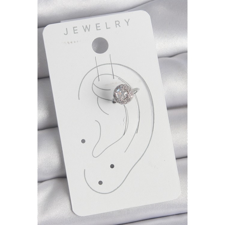 Pirinç Gümüş Renk Zirkon Taşlı Kadın Kıkırdak Model Küpe - TJ-BKP10559