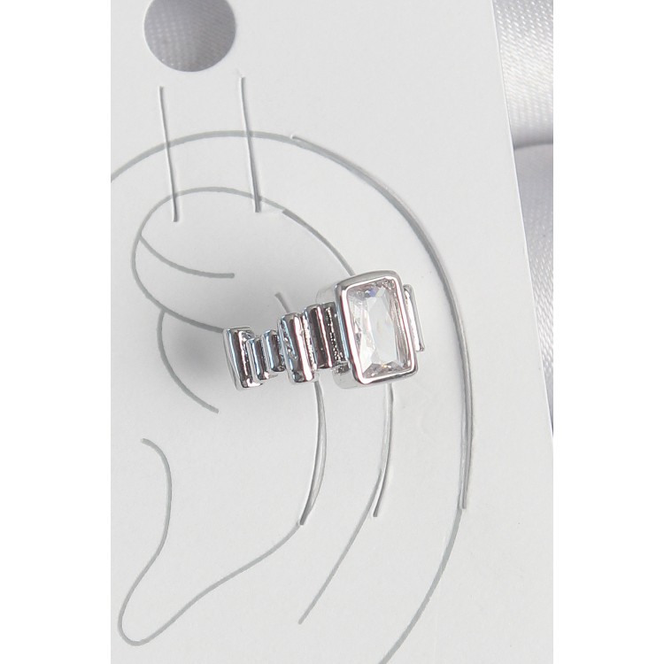 Pirinç Gümüş Renk Kare Zirkon Taşlı Kadın Kıkırdak Model Küpe - TJ-BKP10560