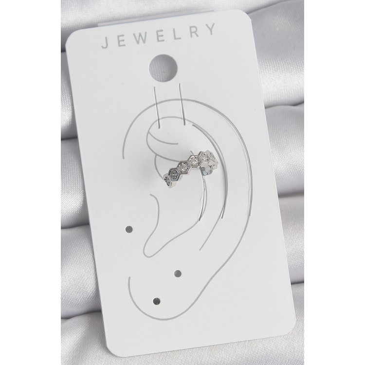 Pirinç Gümüş Renk Bal Peteği Model Zirkon Taşlı Kadın Kıkırdak Küpe - TJ-BKP10568