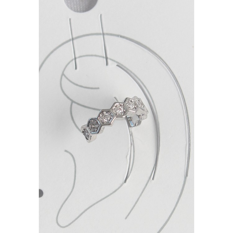 Pirinç Gümüş Renk Bal Peteği Model Zirkon Taşlı Kadın Kıkırdak Küpe - TJ-BKP10568