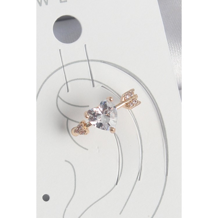 Pirinç Gold Renk Zirkon Taşlı Kalp Ok Model Kadın Kıkırdak Küpe - TJ-BKP10576