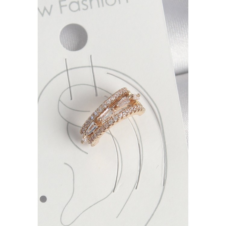 Pirinç Gold Renk Zirkon Taşlı 3'Lü Sıralı Model Kadın Kıkırdak Küpe - TJ-BKP10580