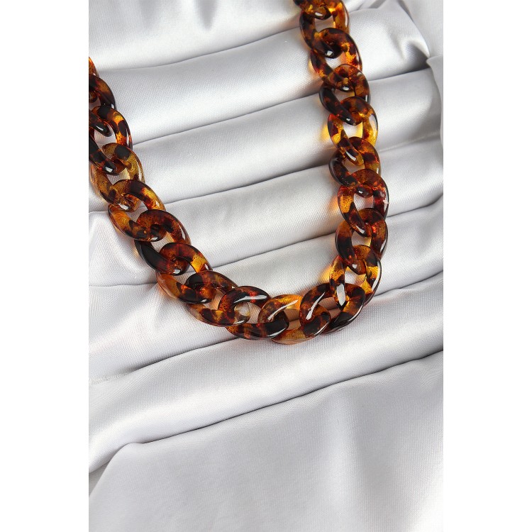 Leopar Desenli Mika Kalın Zincir Kadın Kolye - TJ-BKO10235