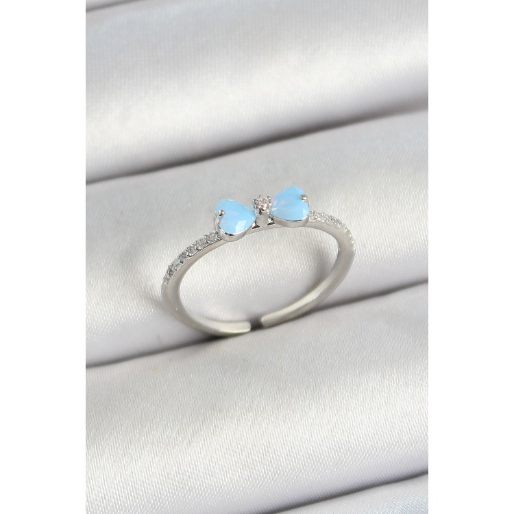 Pirinç Fiyonk Figürlü Zirkon Taşlı Gümüş Renk Ayarlanabilir Kadın Yüzük - TJ-BYK3761