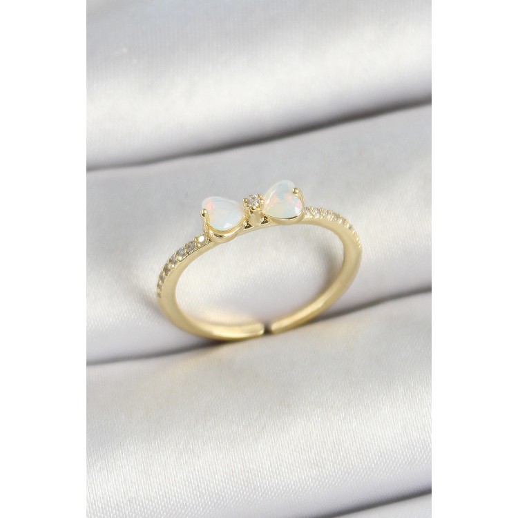 Pirinç Fiyonk Figürlü Zirkon Taşlı Gold Renk Ayarlanabilir Kadın Yüzük - TJ-BYK3764