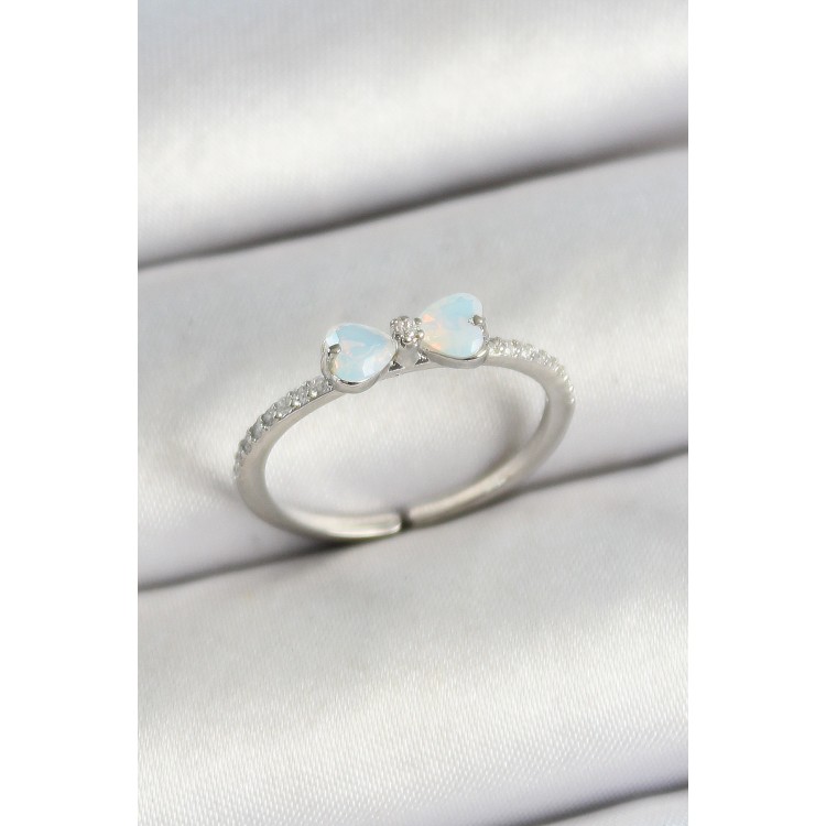 Pirinç Fiyonk Figürlü Zirkon Taşlı Gümüş Renk Ayarlanabilir Kadın Yüzük - TJ-BYK3765