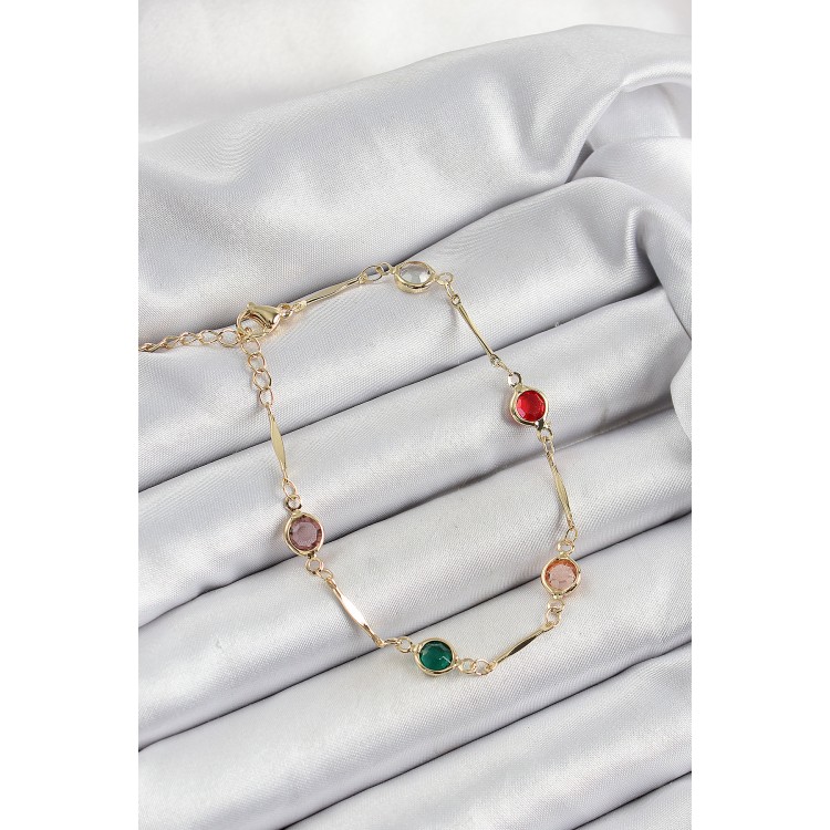 Pirinç Asorti Model Gold Renk Zirkon Taşlı Kadın Bileklik - TJ-BB7038