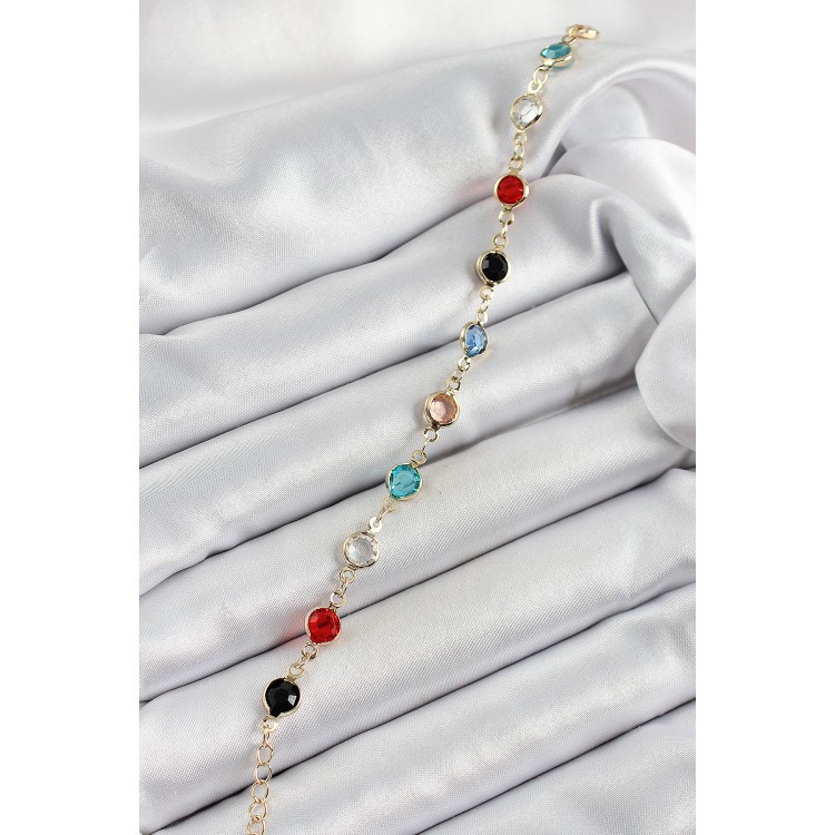 Pirinç Asorti Model Gold Renk Zirkon Taşlı Kadın Bileklik - TJ-BB7039