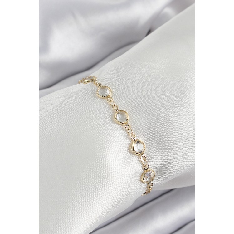 Pirinç Gold Renk Zirkon Taşlı Kadın Bileklik - TJ-BB7045