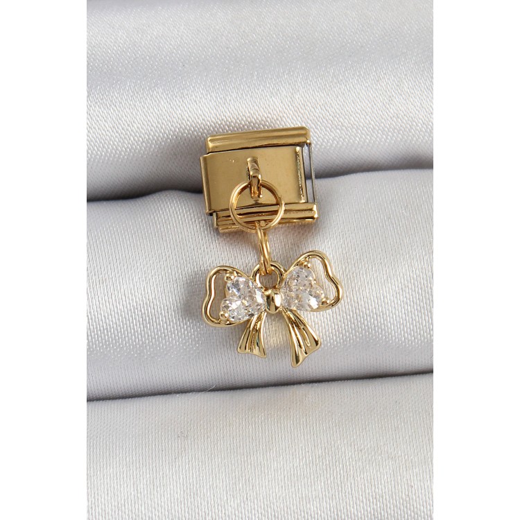 316L Çelik Sallantılı Zirkon Taşlı Fiyonk Model Gold Renk Nomination Charm - TJ-BC1424