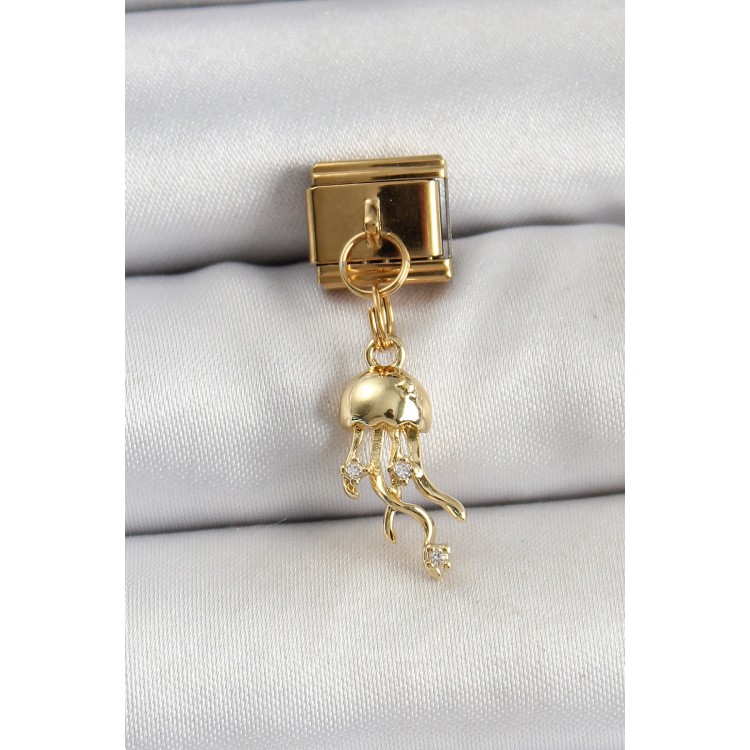 316L Çelik Sallantılı Zirkon Taşlı Deniz Anası Model Gold Renk Nomination Charm - TJ-BC1427