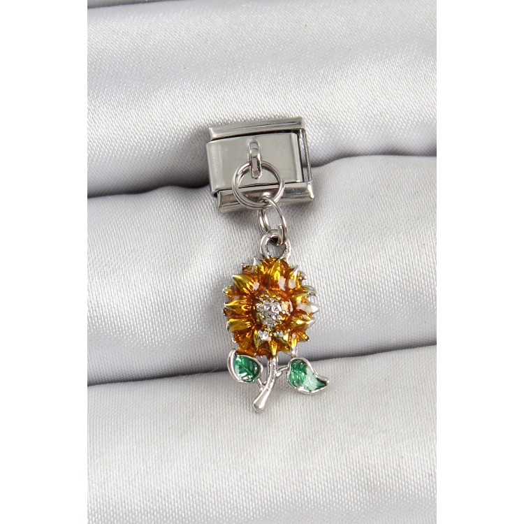 316L Çelik Sallantılı Ayçiçeği Model Gümüş Renk Nomination Charm - TJ-BC1448