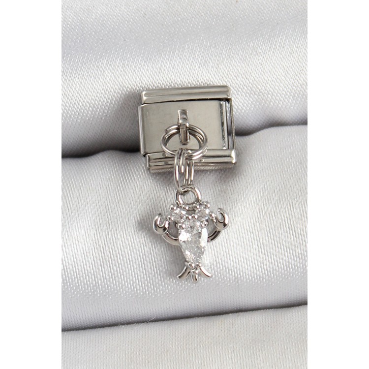 316L Çelik Sallantılı Zirkon Taşlı Yengeç Model Gümüş Renk Nomination Charm - TJ-BC1449