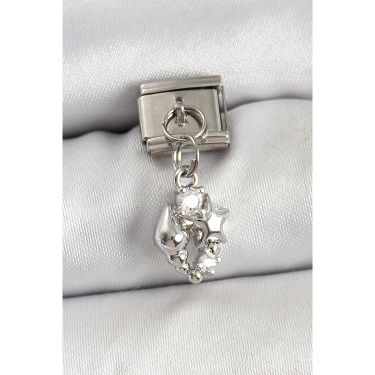 316L Çelik Sallantılı Zirkon Taşlı Deniz Kabuğu Ve Yıldız Model Gümüş Renk Nomination Charm - TJ-BC1459