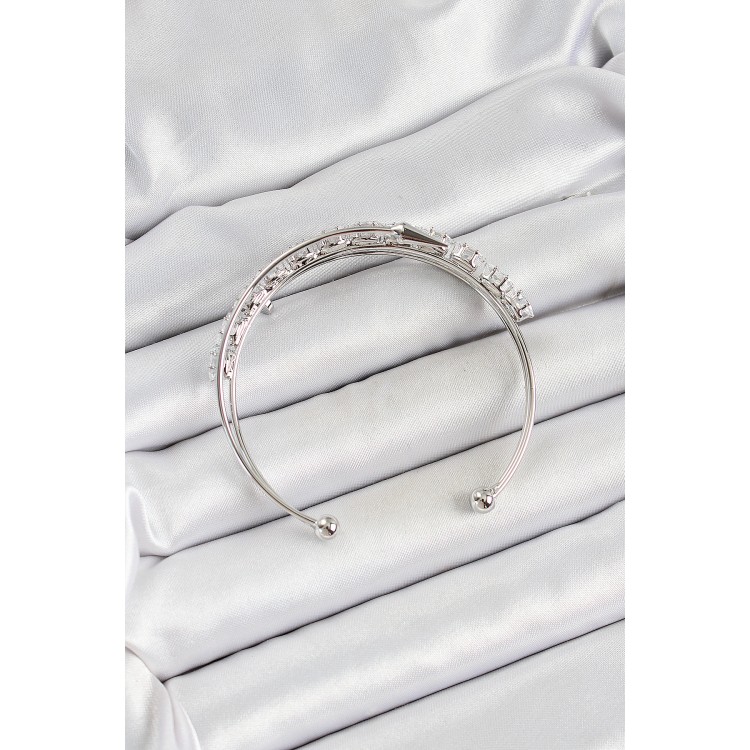 Pirinç Gümüş Renk Arpa Zirkon Taşlı Kadın Bileklik - TJ-BB7064