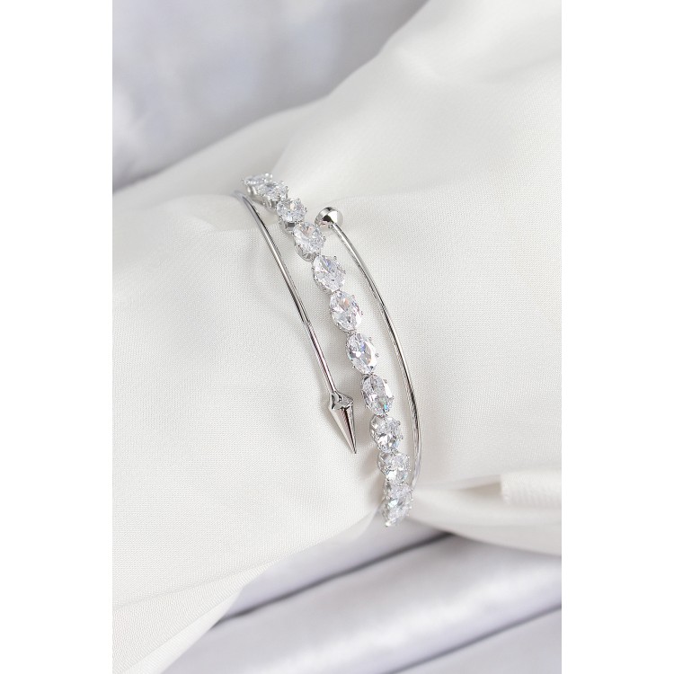 Pirinç Gümüş Renk Arpa Zirkon Taşlı Kadın Bileklik - TJ-BB7064